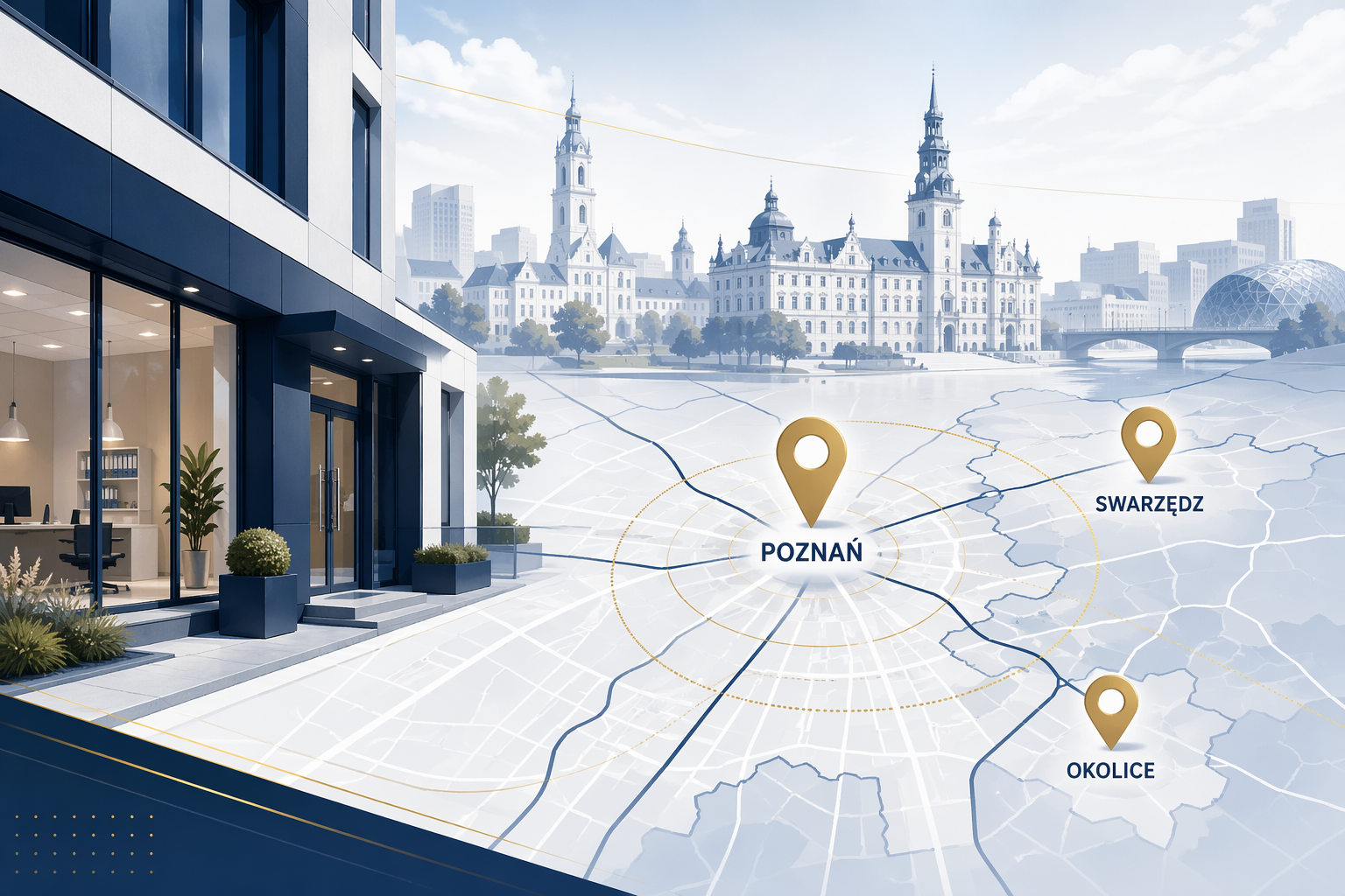 Ilustracja obszaru obsługi firm ze Swarzędza, Poznania i okolic