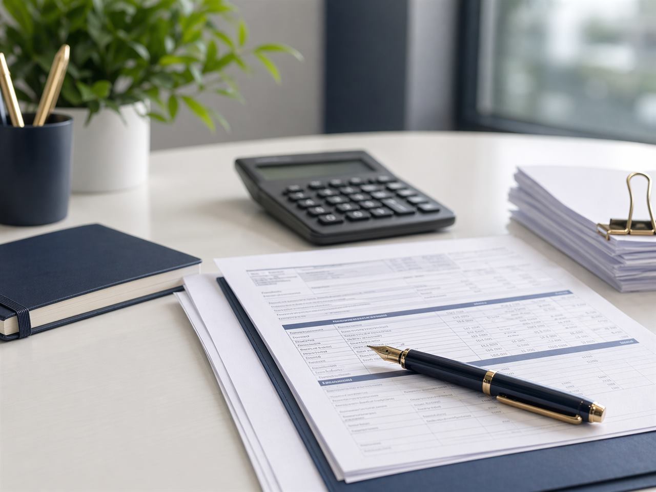 Dokumenty finansowe i dlugopis w ujeciu roboczym